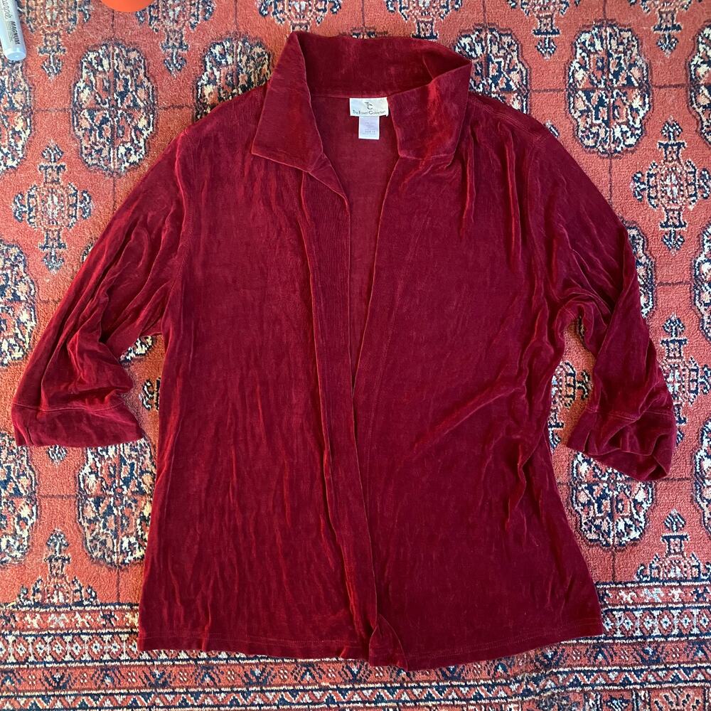 The‎ Travel Collection Women's 1X Burgundy Open Front Ribbed Knit Cardigan